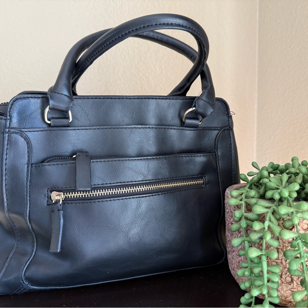 Black Leather Satchel Handbag